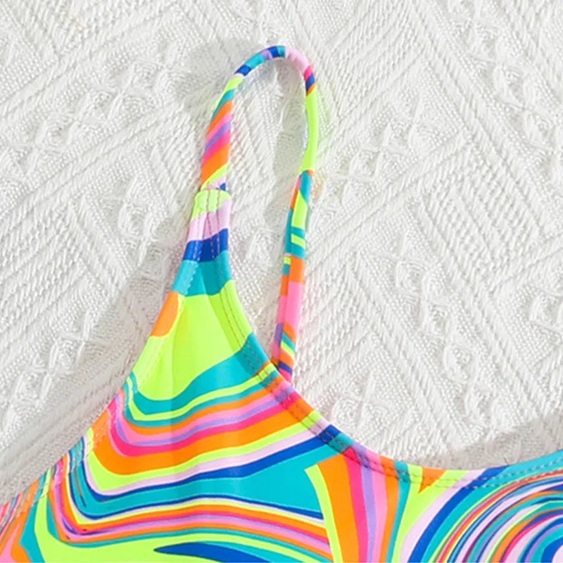 Fashionable Blue One-Piece Girls Swimsuit for Ages 8-12