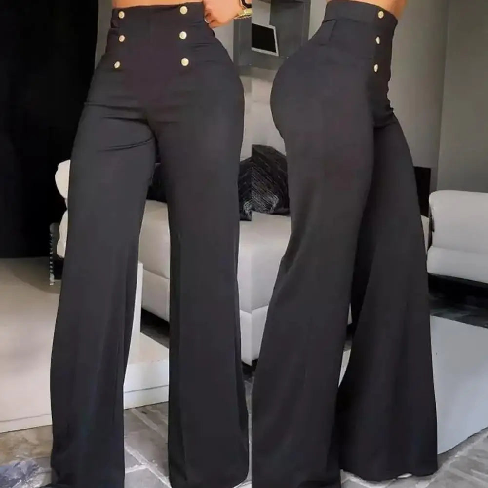 High Waist Straight Leg Women Pants with Double-Breasted Design