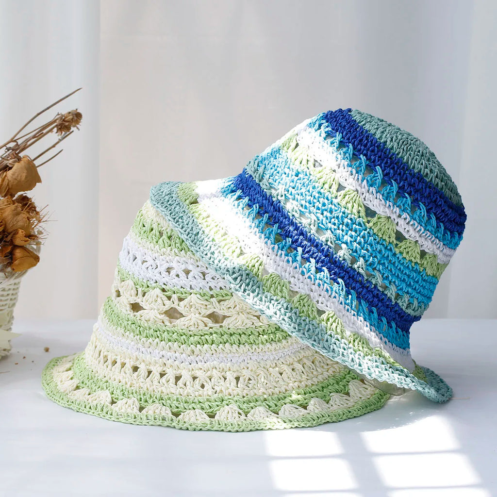 Multicolor Straw Bucket Hat for Women - Casual Summer Style