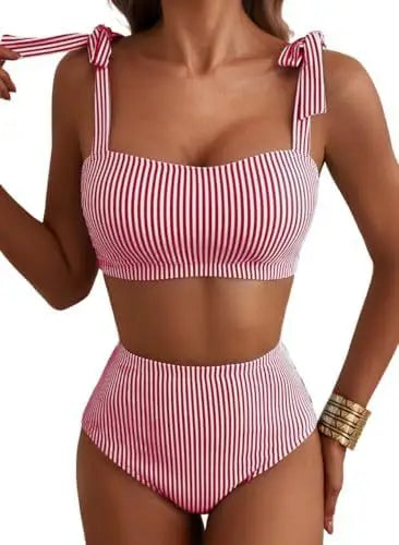 Striped High Waisted Bikini Set for Women by MALEY LifeStyle