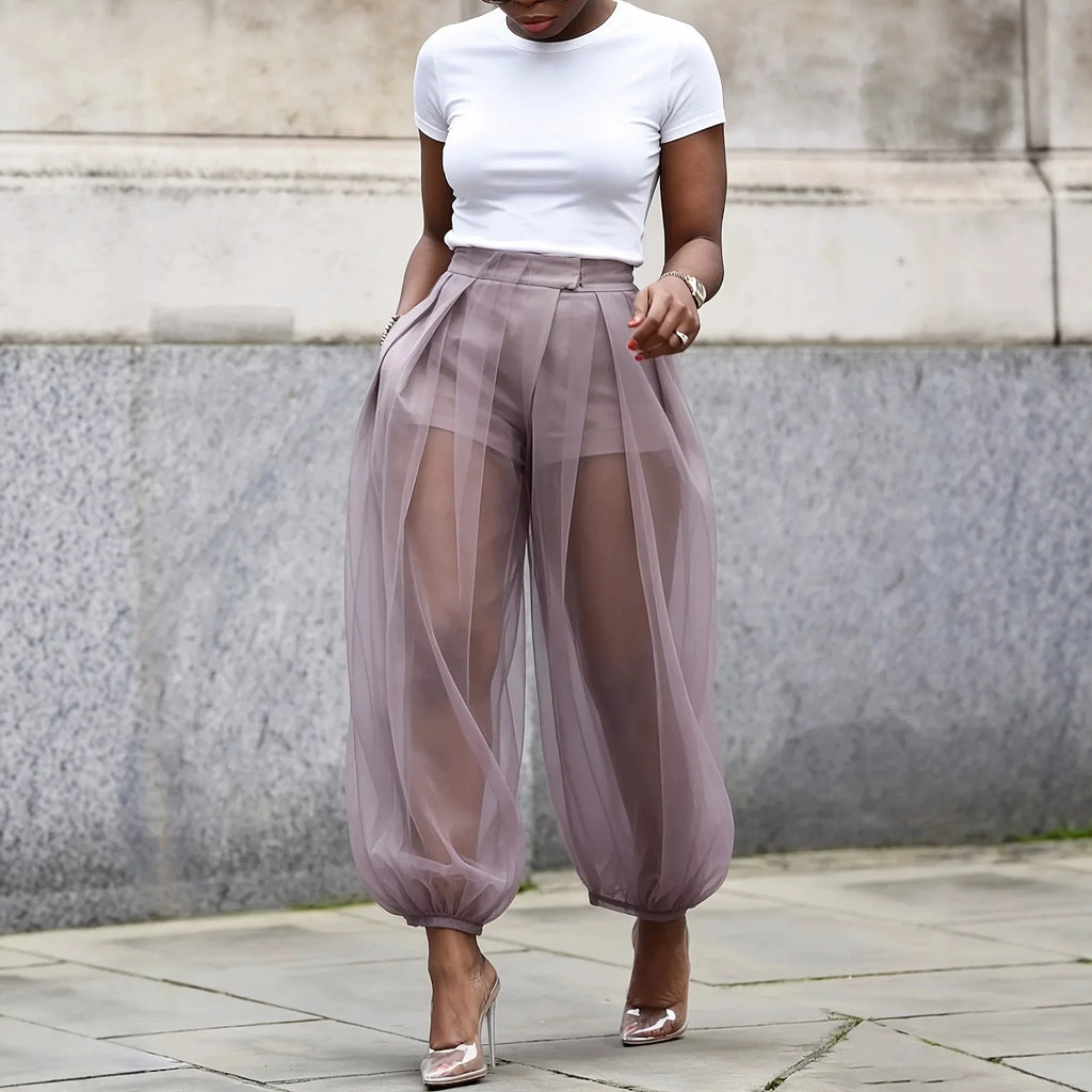 Chiffon High Waist Ankle-Length Pants for Women