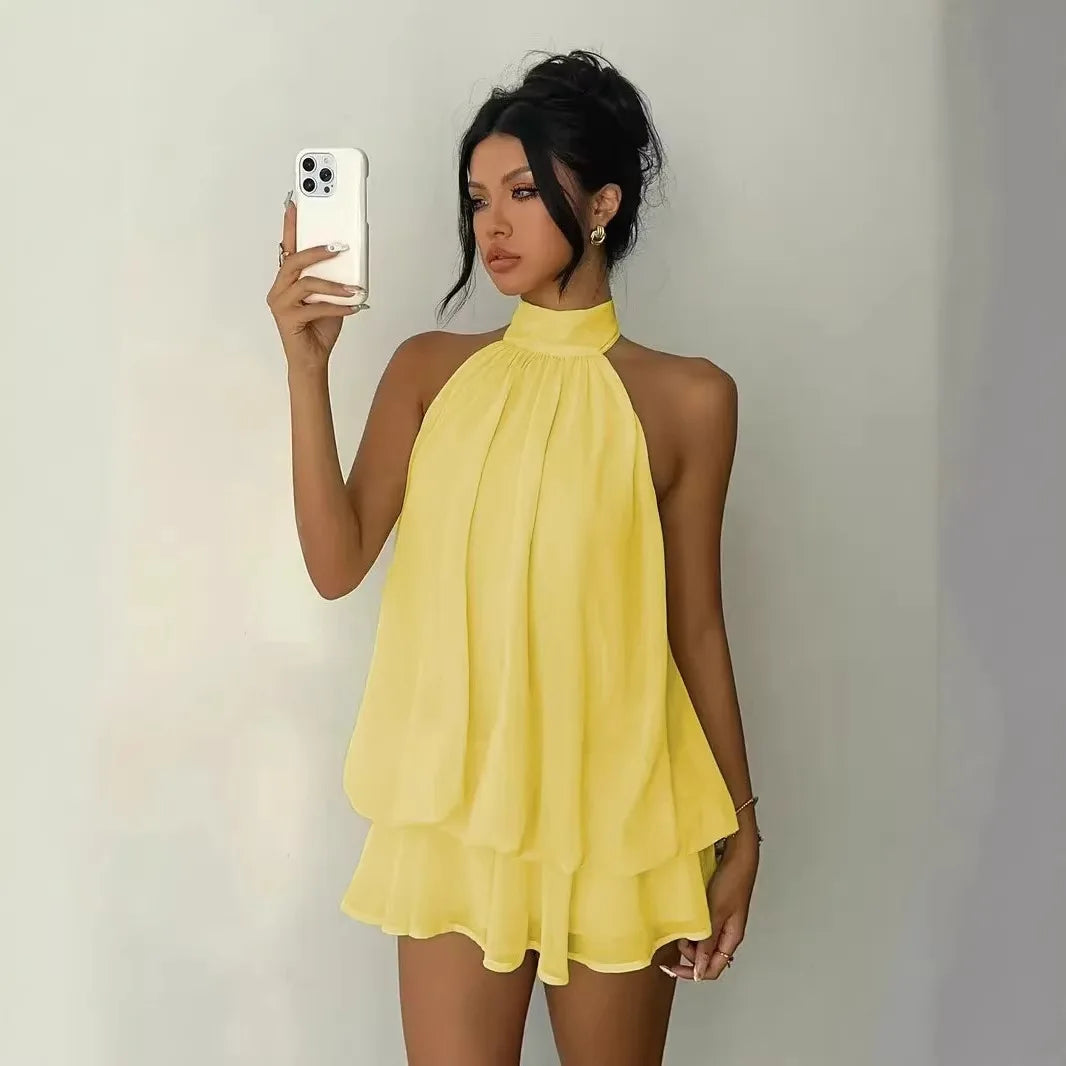 Elegant Women's A-line Beachwear Dress in Polyester