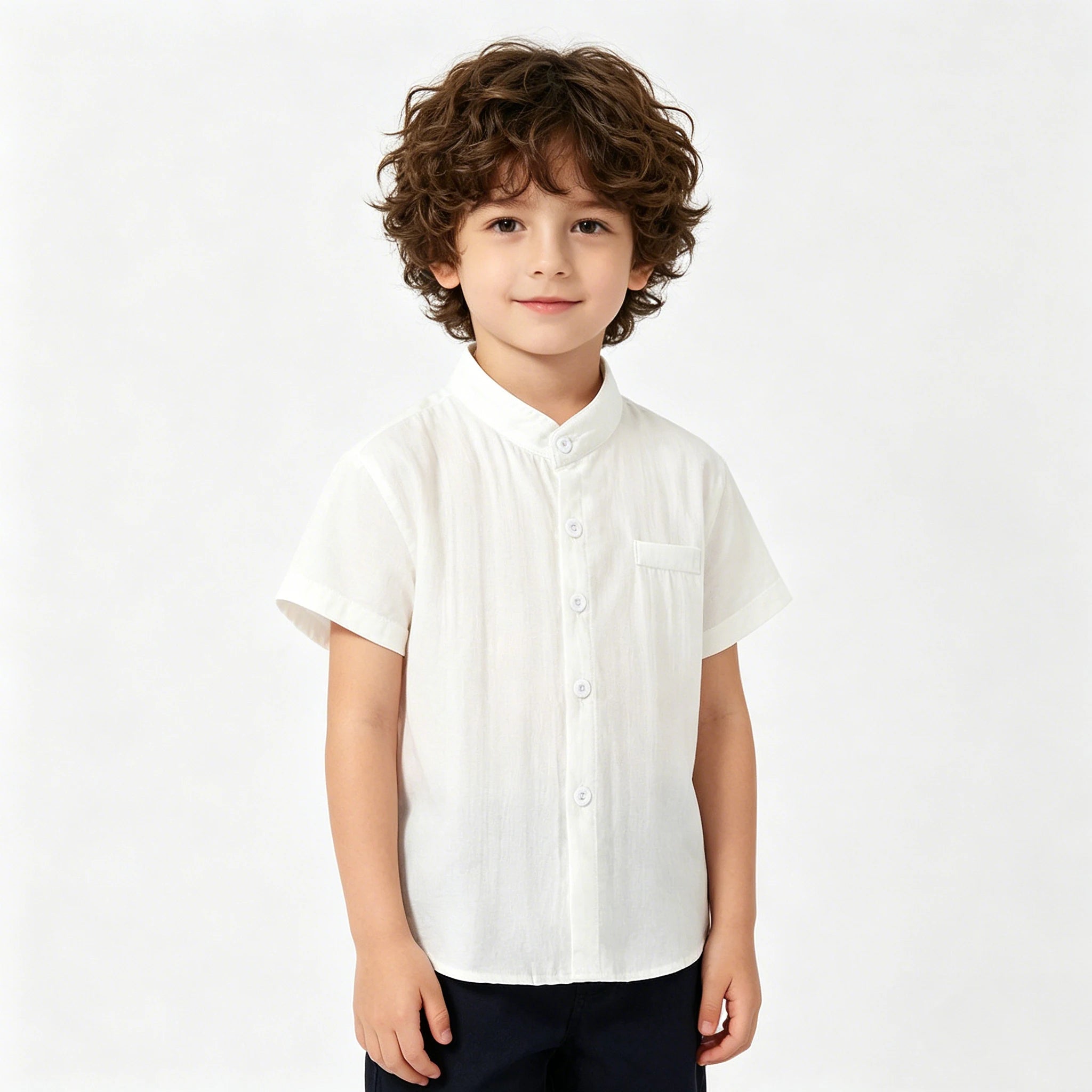 Boys Cotton Short Sleeve Dress Shirt Blouse for Summer