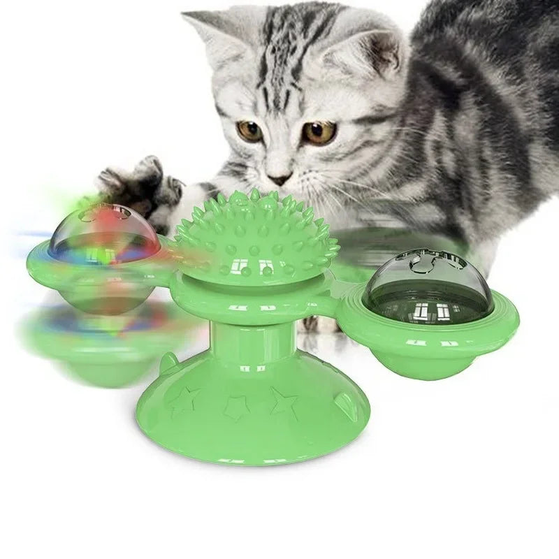 Interactive Windmill Cat Toy for Kittens with Turntable Design