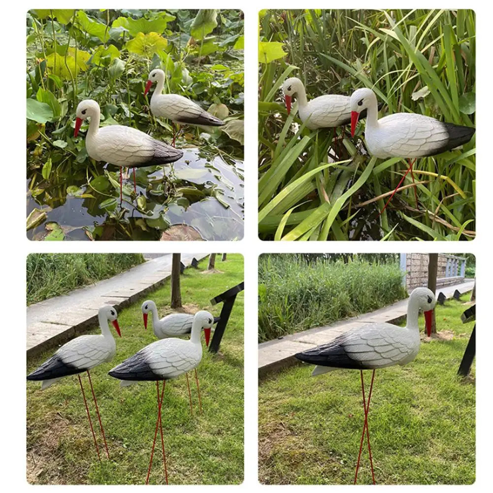 White Stork Garden Decor, Resin Crane Sculpture for Outdoor Use