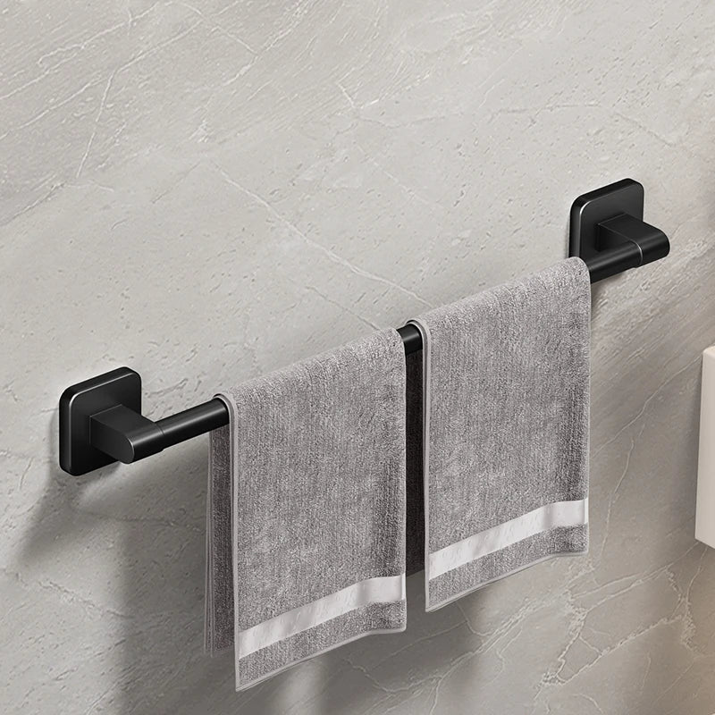 Self-Adhesive Aluminum Alloy Bathroom Towel Rack in Black