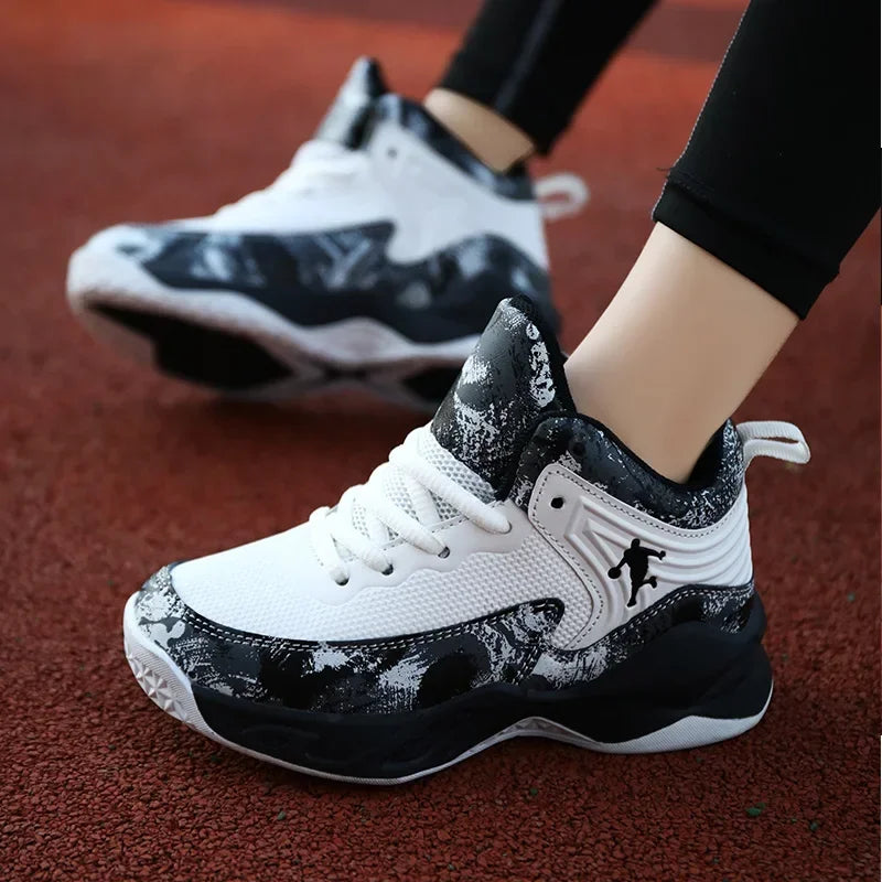 MaiJiaKa Boys Basketball Shoes Leather Sneakers for Kids