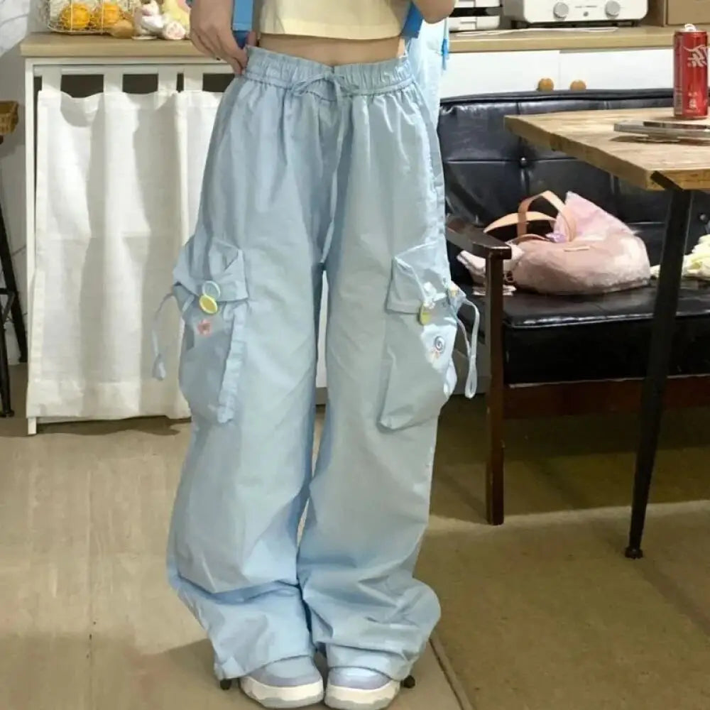 Light Blue Cargo Pants for Women with Large Pockets