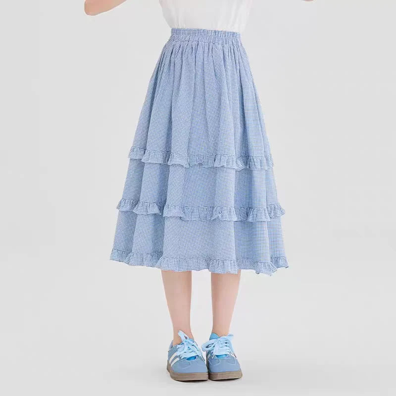 Korean Cotton Tutu Skirt for Girls in Plaid Design