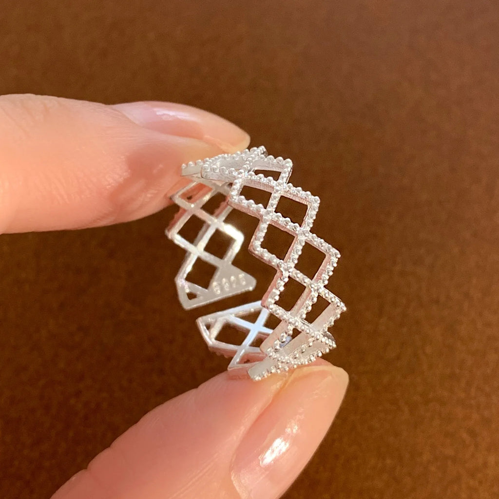 Geometric 925 Sterling Silver Rings for Women Adjustable CZ