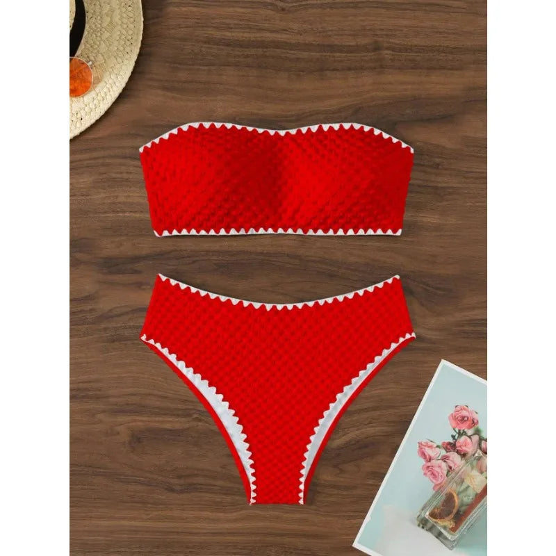 White 2 Piece Bandeau Swimsuit for Women by MALEY LifeStyle