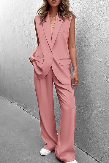 Burgundy Women's 2 Piece Sleeveless Suit Vest by MALEY LifeStyle