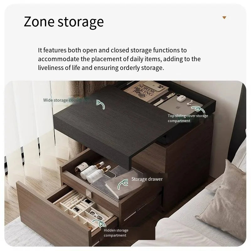 Solid Wood Nightstand with Hidden Compartment in Modern Style