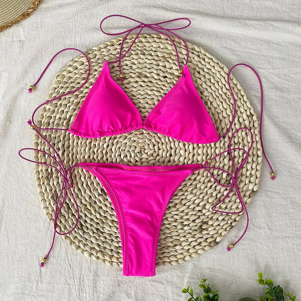 Micro Bikini Set for Women in Solid Polyester with Low Waist