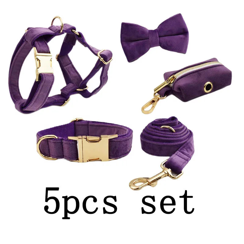 Luxury Velvet Pet Collar and Leash Set with Custom Engraving