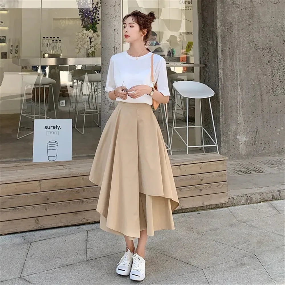 High Waist Asymmetric Skirt Pants for Women by YKANGS