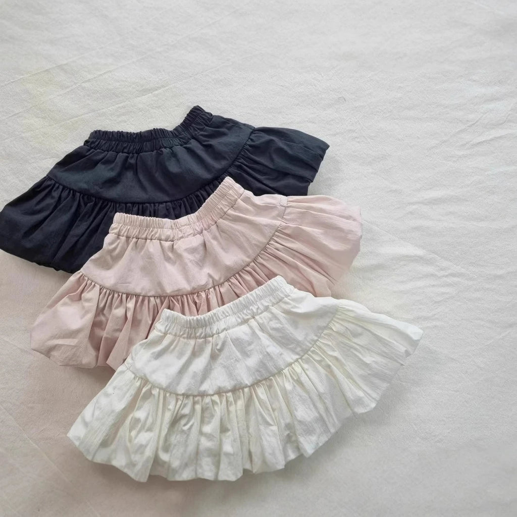 Korean Style Girls Mini Skirt with Ruffles for Summer