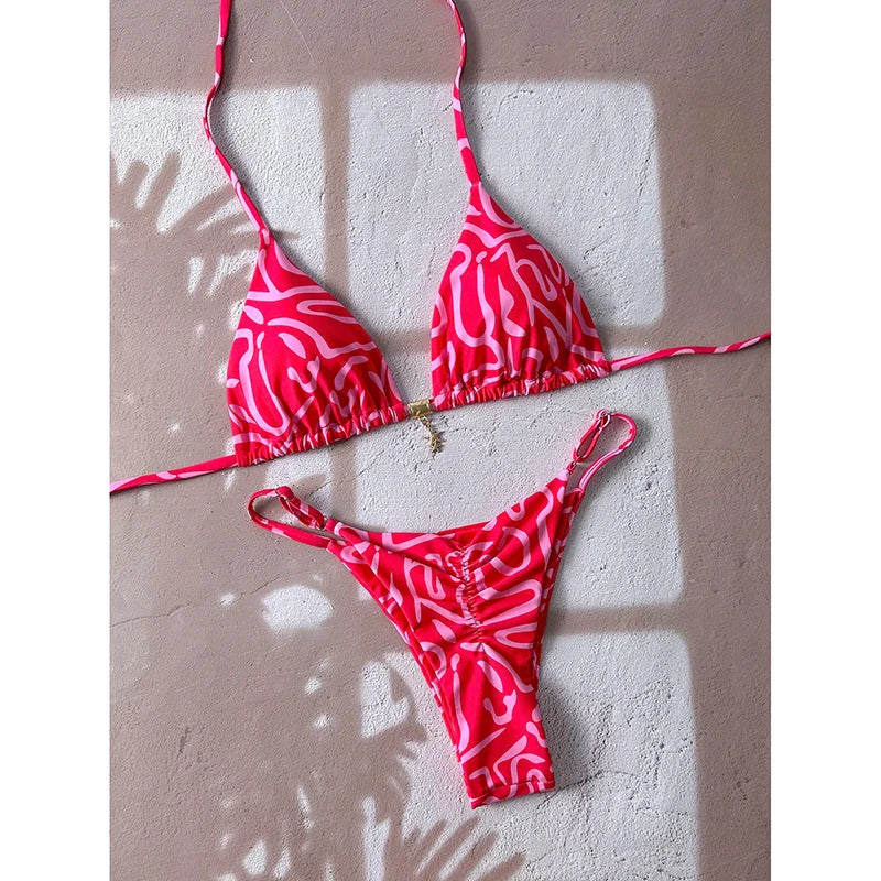 Leopard Print Micro Bikini Set for Women in Terylene