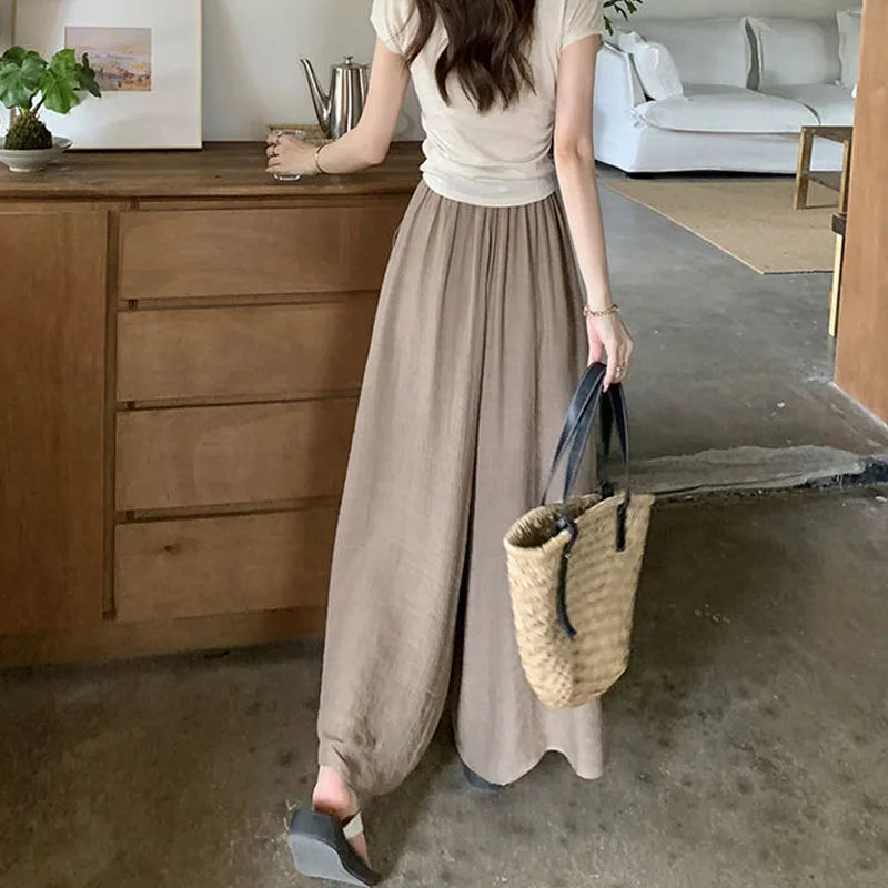 Elegant Wide Leg Pants for Women in Mercerized Cotton