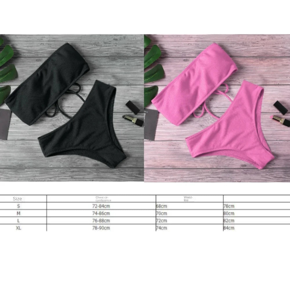 Elegant Solid Color Strapless Bikini Set for Women