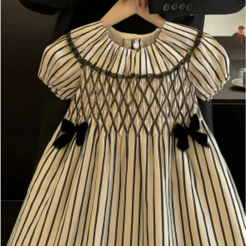 Girls' Striped Short Sleeve Cotton Dress for Summer