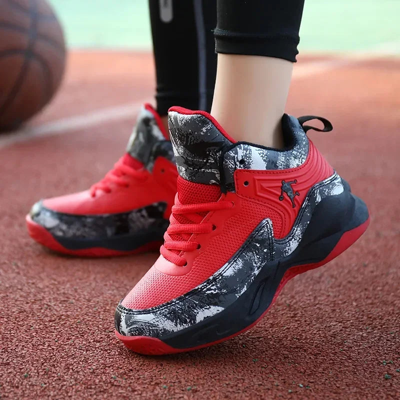 MaiJiaKa Boys Basketball Shoes Leather Sneakers for Kids