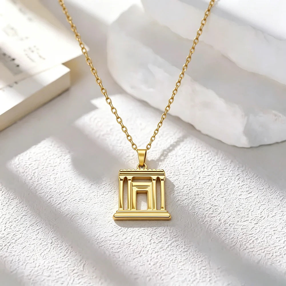 Jerusalem Holy Second Temple Pendant Necklace in Stainless Steel