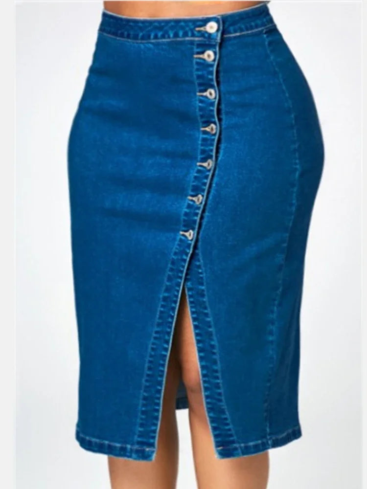 Mid Length Denim Skirt for Women - Casual High Waist Design