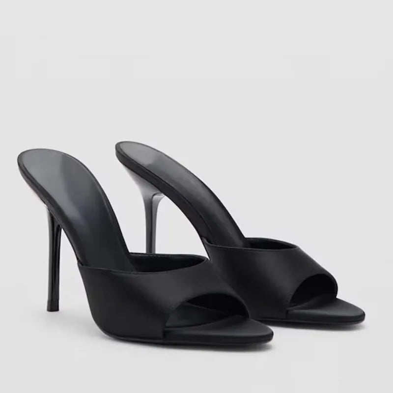 Women's Sandals Summer New Women's Shoes Shallow Satin Open Toe High Heel Thin Strap Women's Shoes 35-42