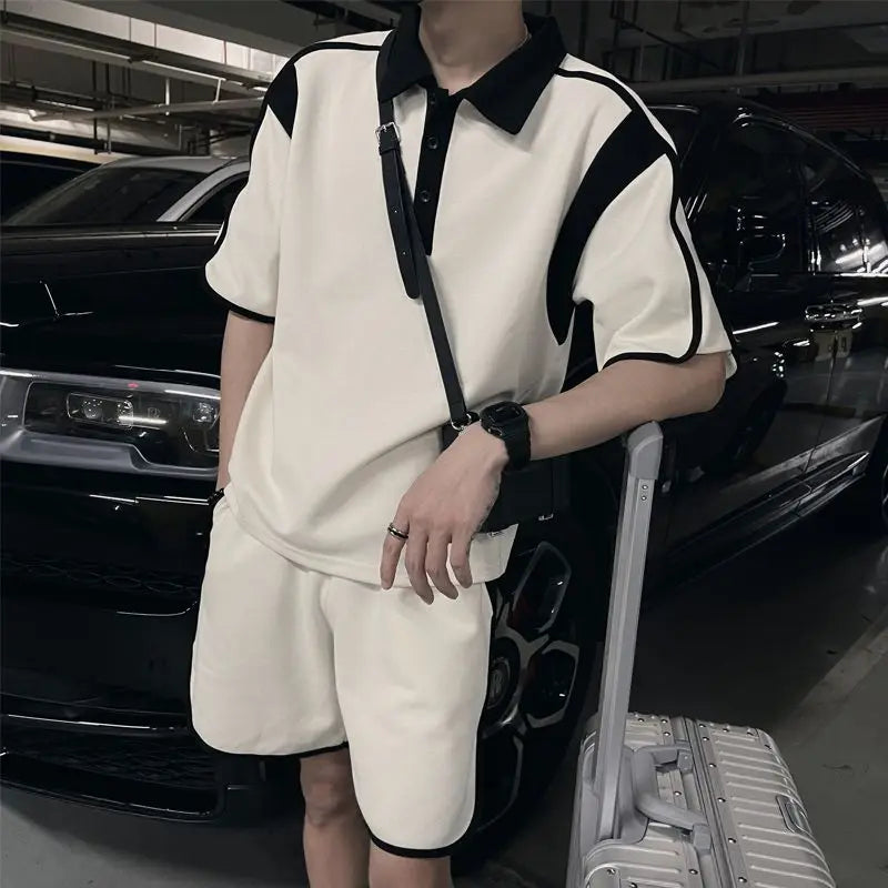Men's Summer Two-piece Suit Set with Polo Shirt and Shorts