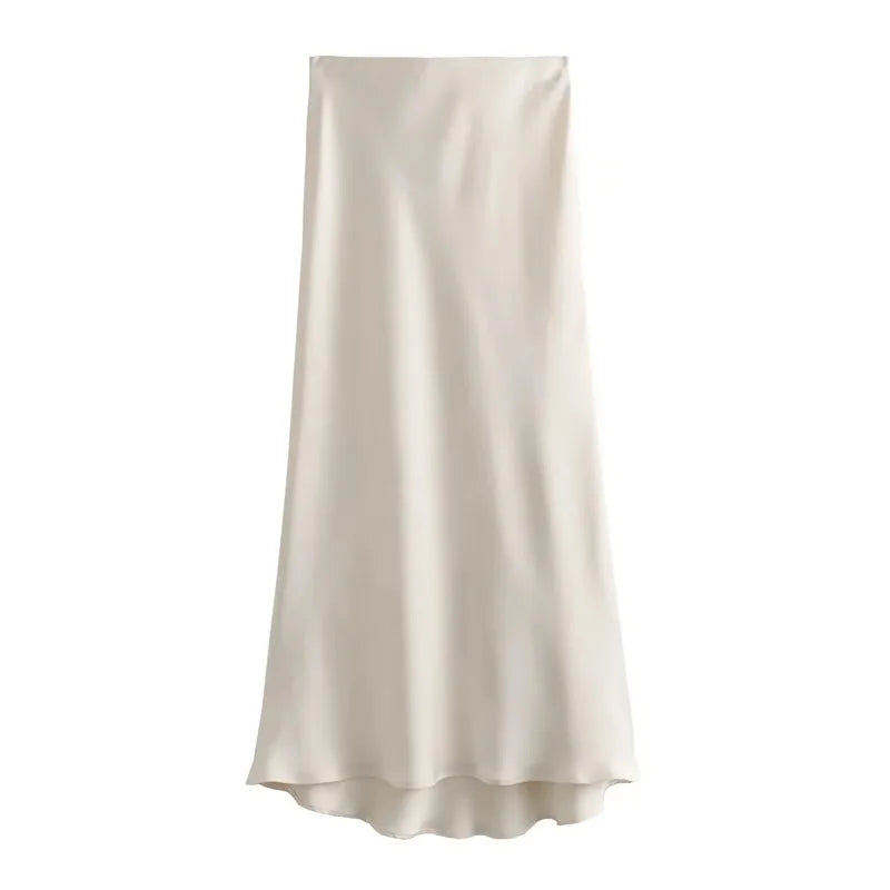 MUJER Satin Midi Skirt for Women in Elegant Polyester Satin