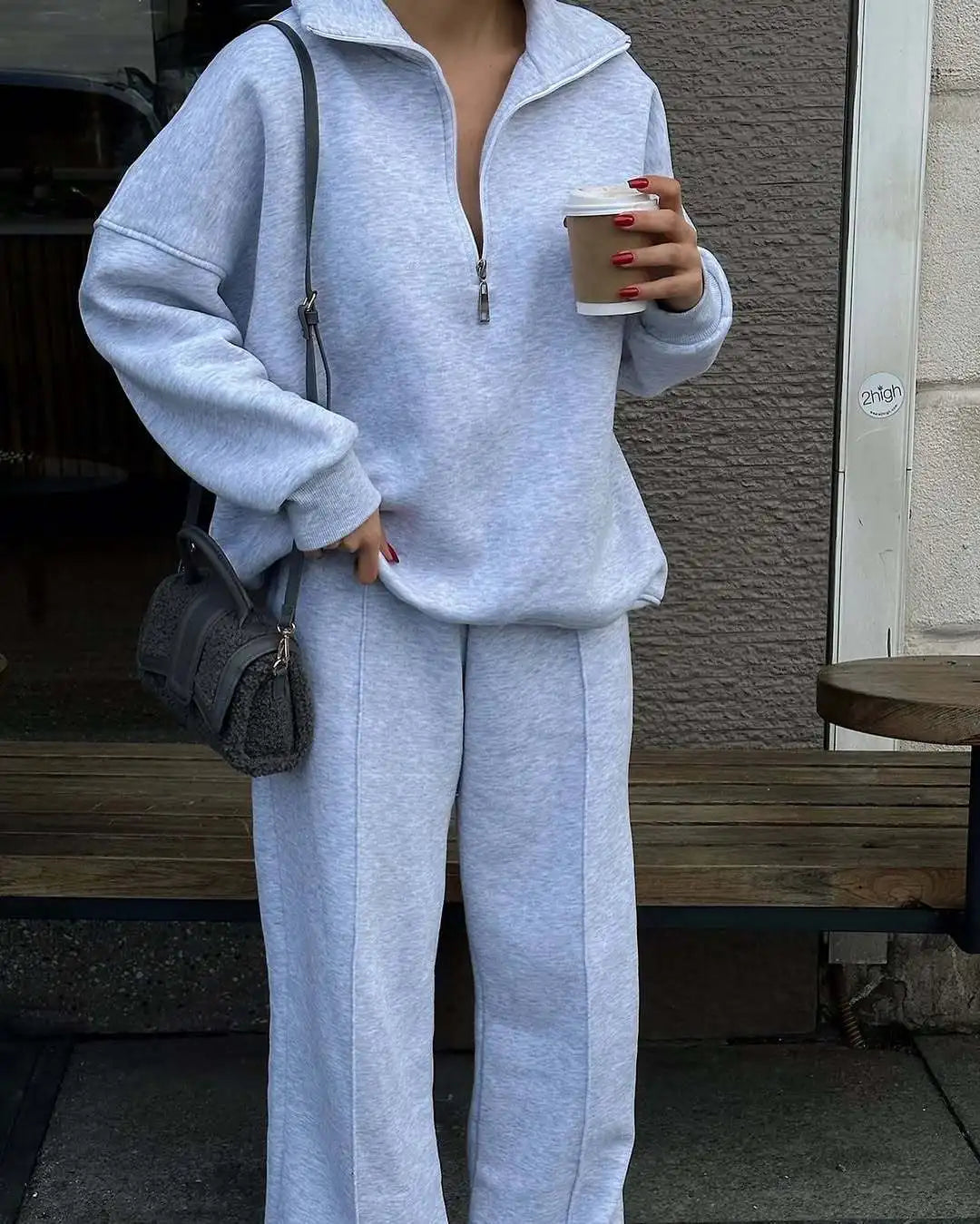 Solid Color Pullover Sweatshirt and Trousers Set for Women