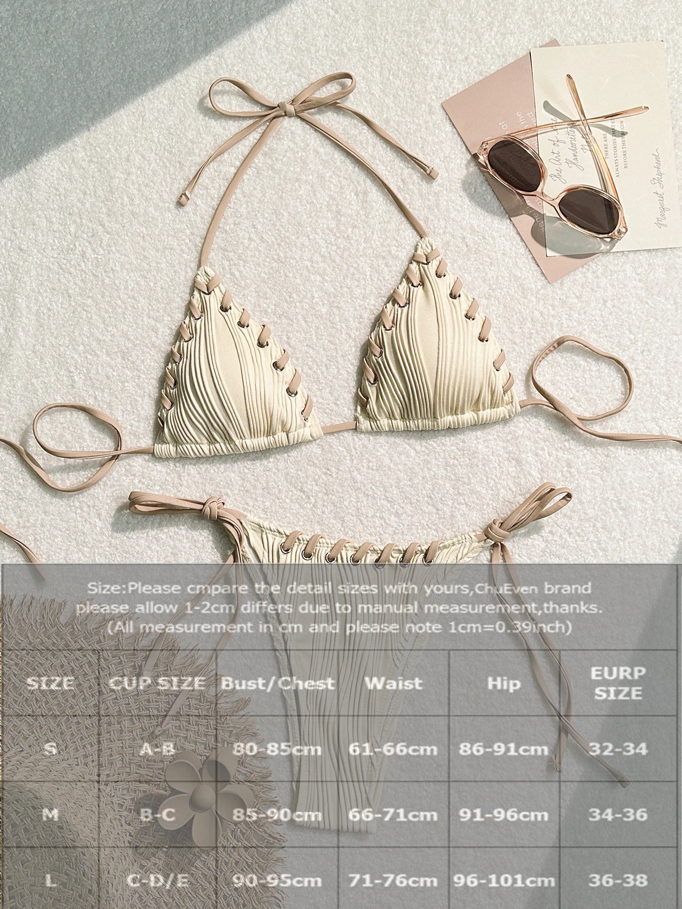 UOSU Women's Low Waist Solid Polyester Bikini Set