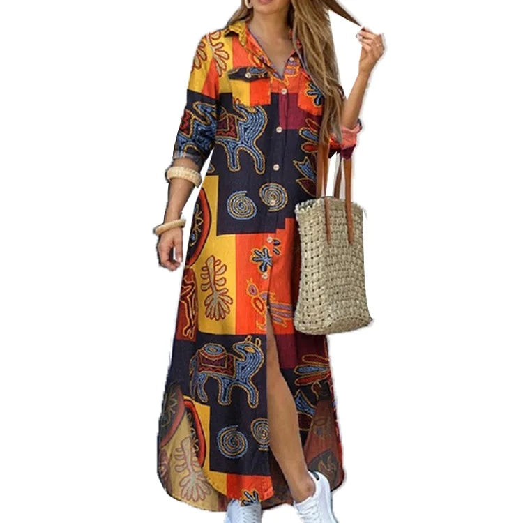 Literary Printing Long Shirt Skirt for Women by MALEY LifeStyle
