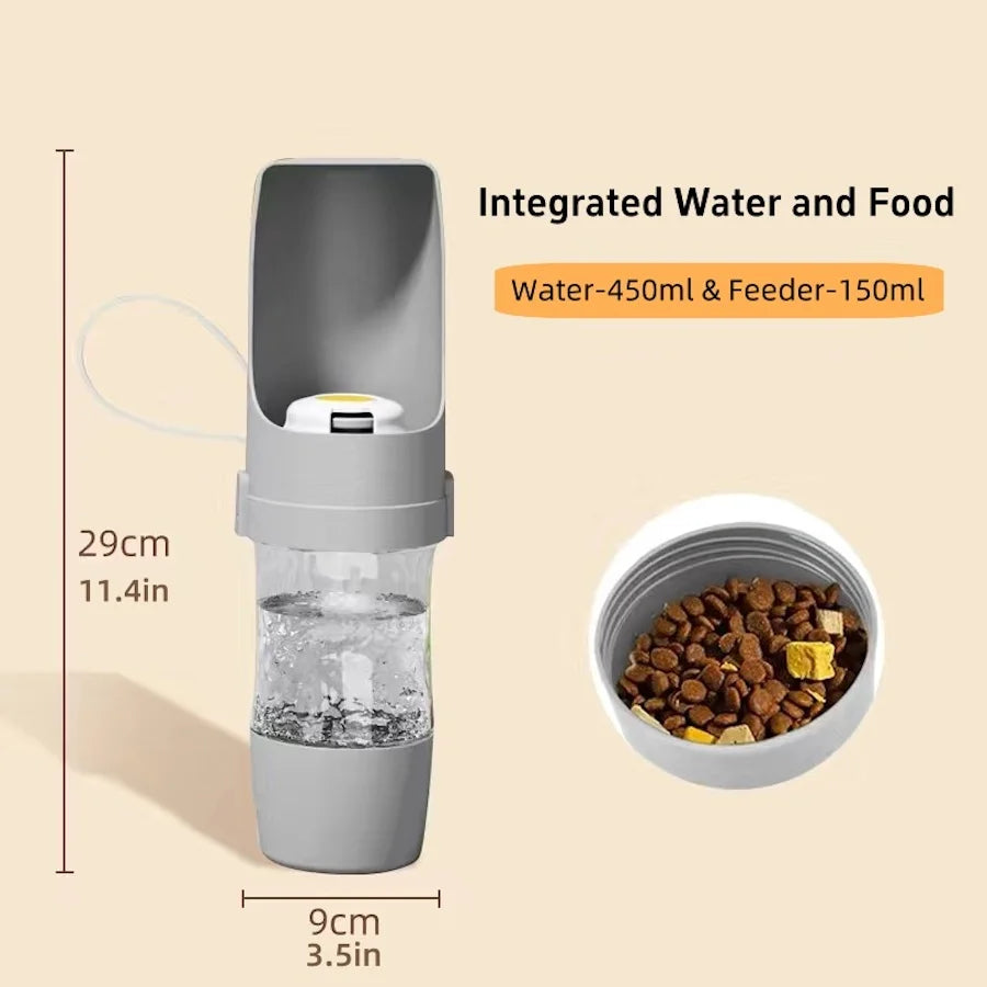 Integrated Portable Pet Water and Food Dispenser Bottle