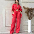 AOLSIN Women Long Sleeve Two Piece Set with Pockets