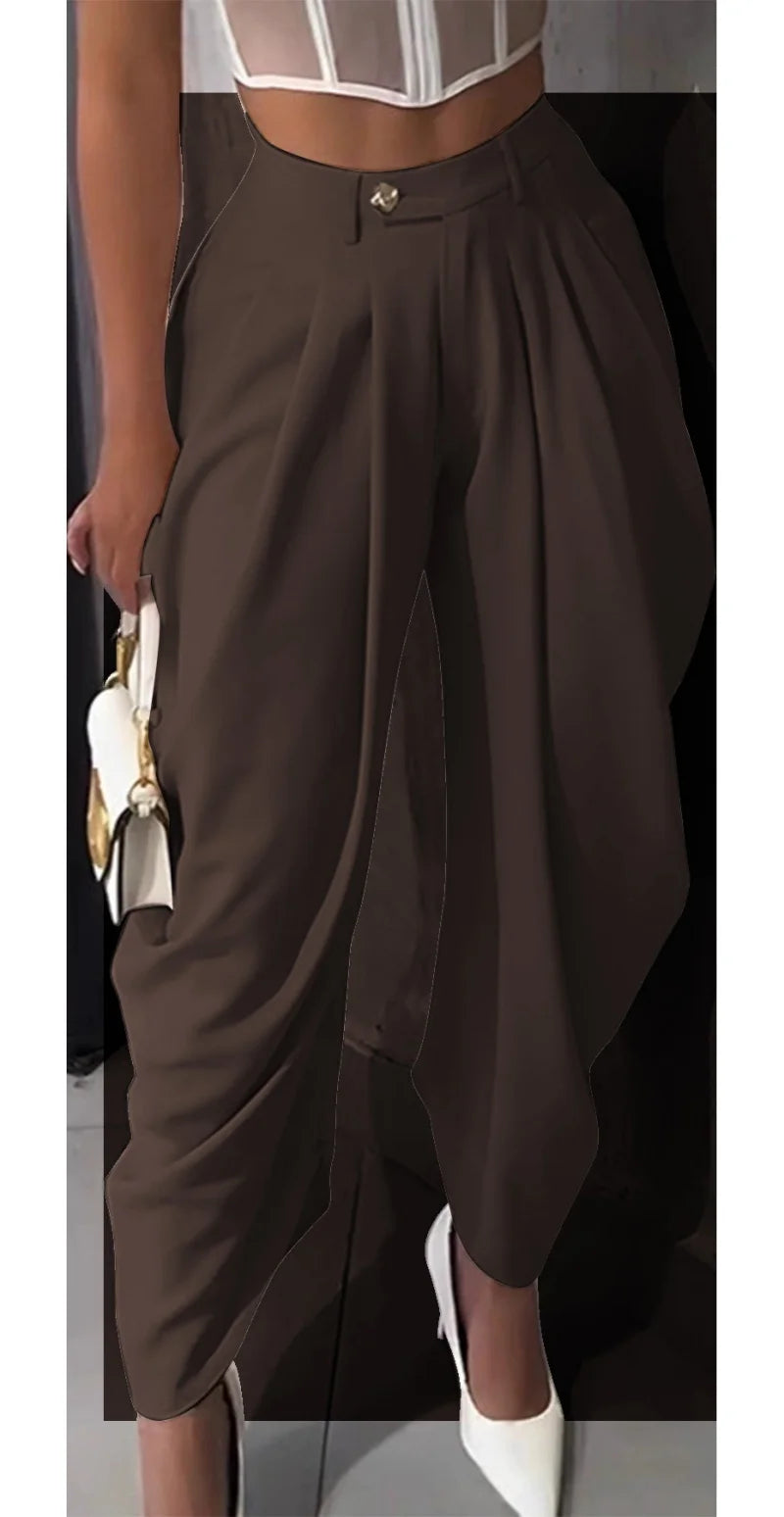High Waist Solid Color Pleated Pants for Women by LINLING