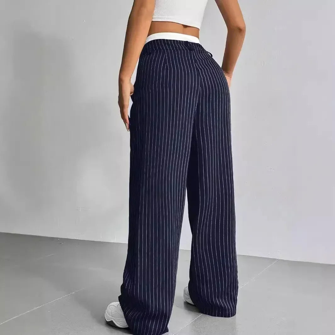 High Waist Striped Wide Leg Pants for Women by mandylandy
