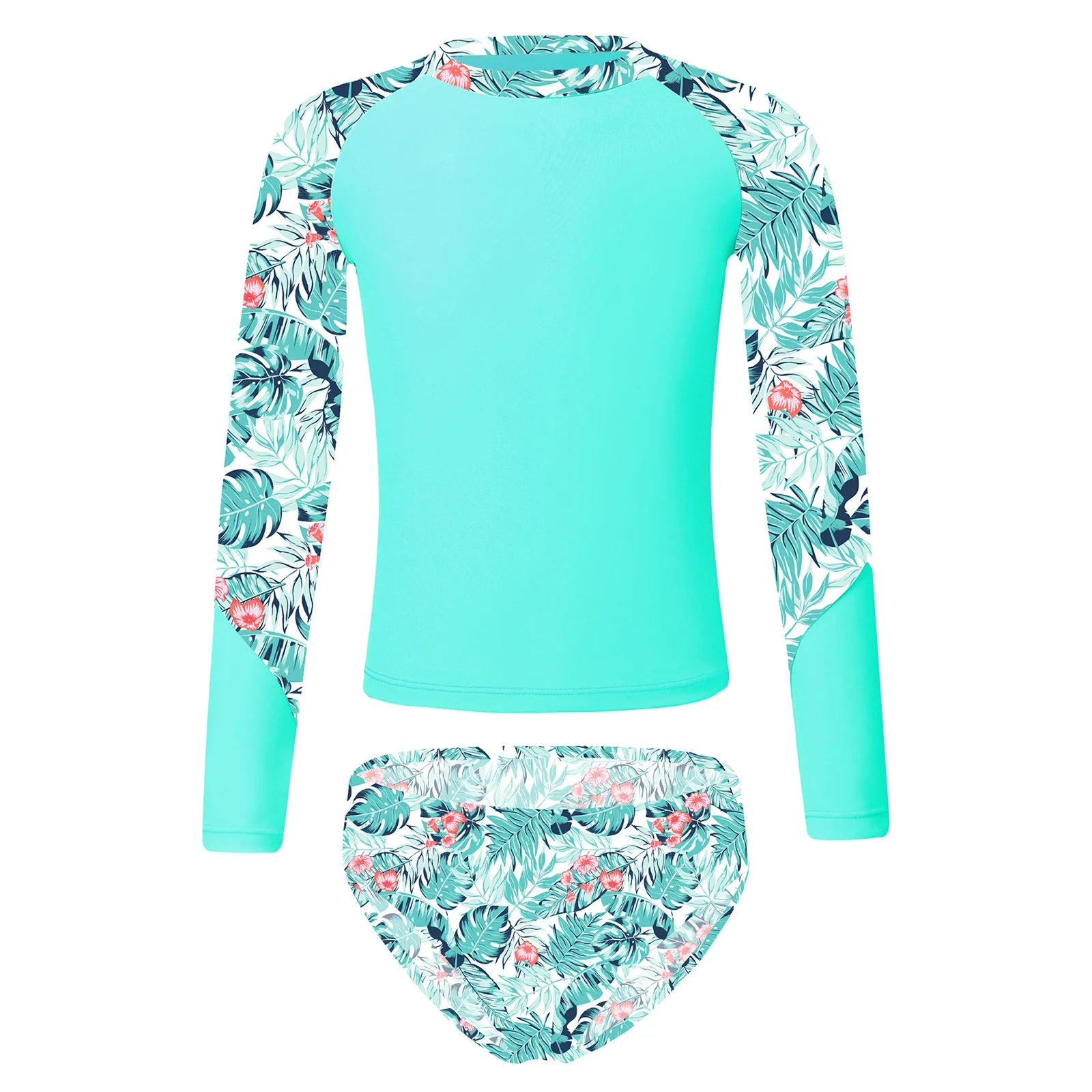 Kids Girls Long Sleeve Print Swimwear with Briefs for Beach