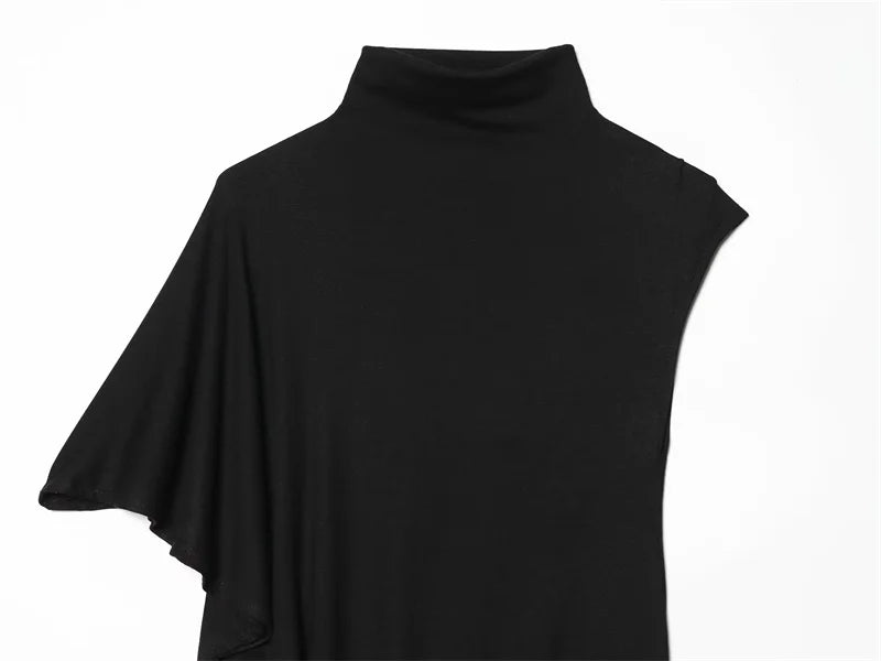 Asymmetrical Pleated Black Top for Women in Polyester