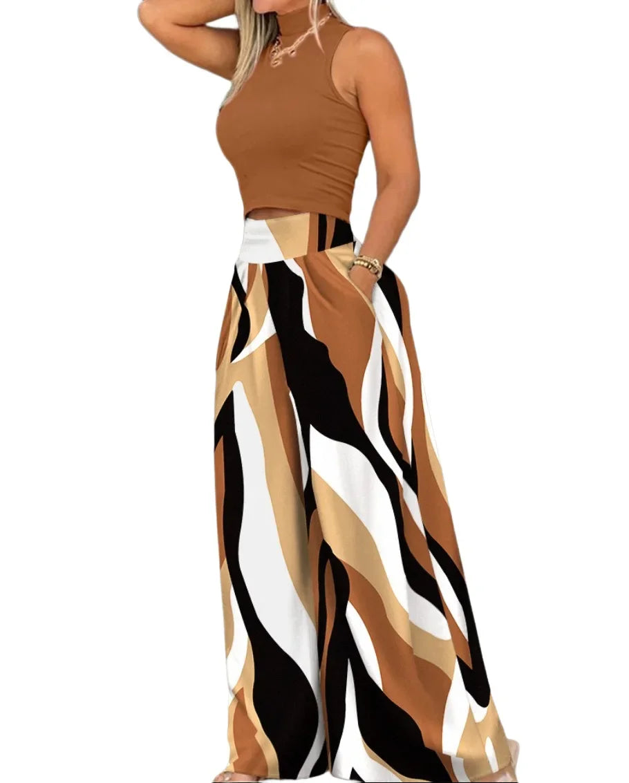 2025 Women's High Waist Wide Leg Pants Set for Summer Style