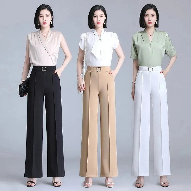 High Waist Wide Leg Pants for Women in White and Black