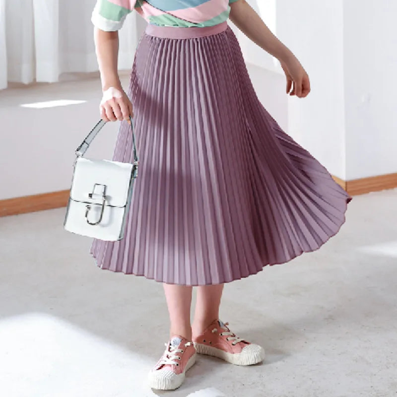 Girls White A-Line Pleated Skirt for Summer School Wear