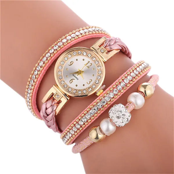RUNERR Women's Leather Wrap Around Bracelet Watch Fashion