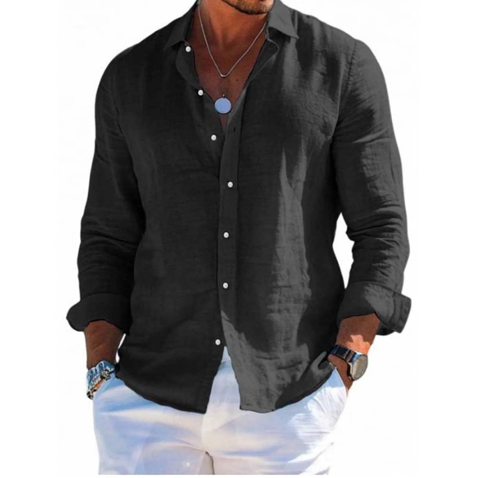 Men's Casual Long Sleeve Polyester Shirt for Spring and Summer