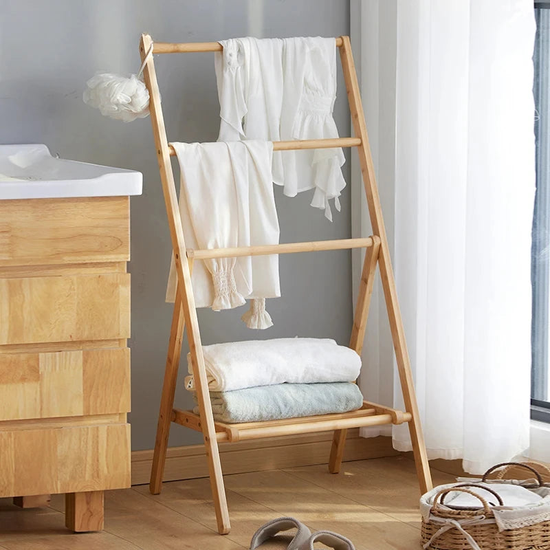 Brown Bamboo Bedside Clothes Rack for Bedroom Organization