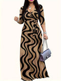 Casual Summer Print Dress with V-Neck and Lace-Up Detail