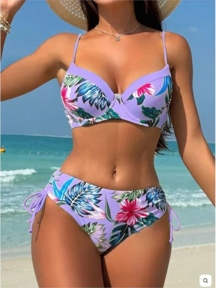 Sukienki Women's High Waist Push Up Bikini Set in Polyester