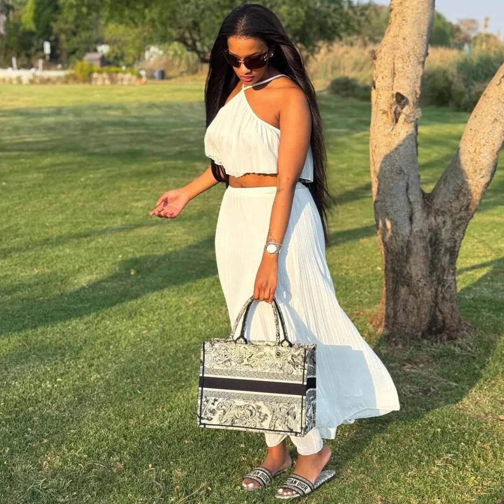 Chic Halter Top and Pleated Skirt Set for Women