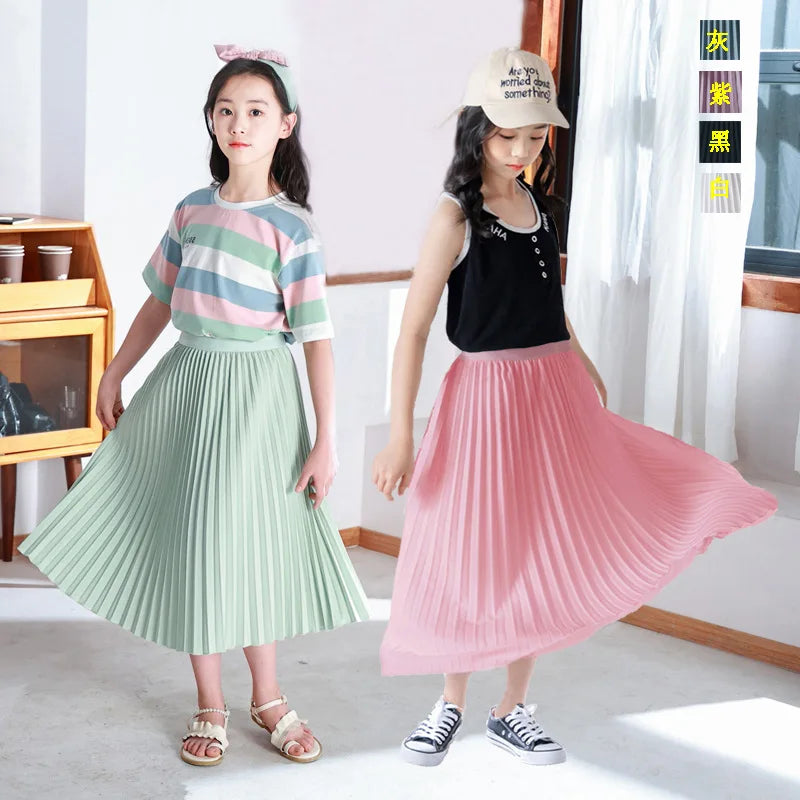 Girls White A-Line Pleated Skirt for Summer School Wear